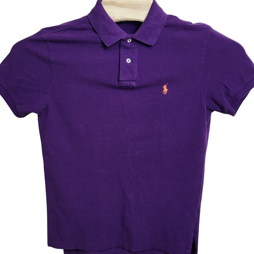 Polo Ralph Lauren M Custom Fit‎ Purple Short Sleeve Polo Shirt Orange Pony Logo